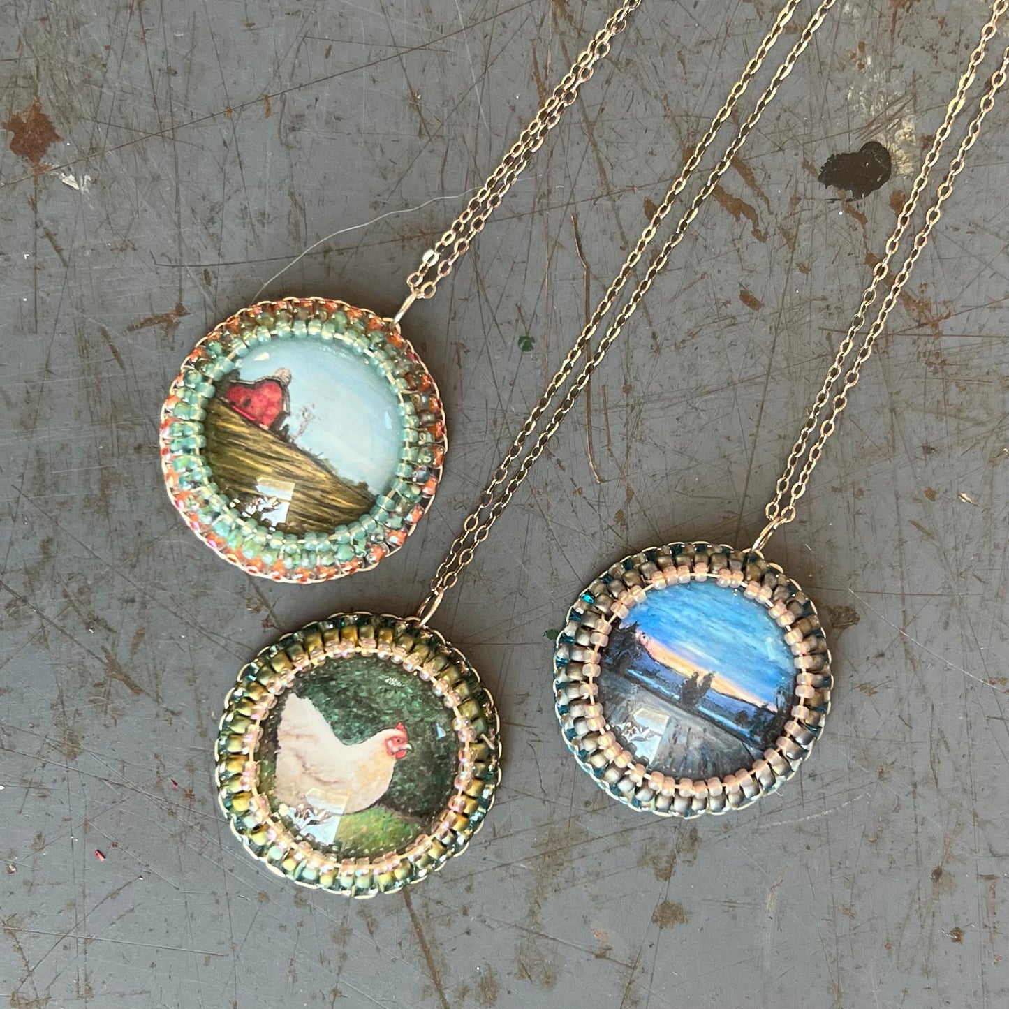 Embroidered Print Necklace