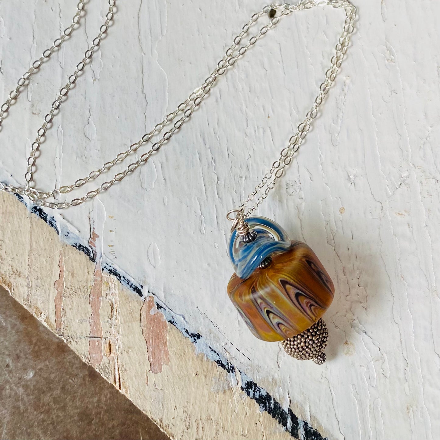 Bead Stack Pendant Necklace - Blue Tones