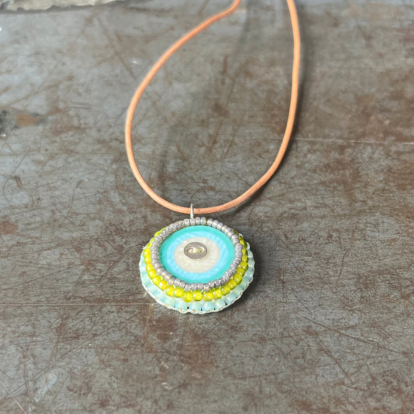 Bead Embroidered Solo - Aqua and Cream
