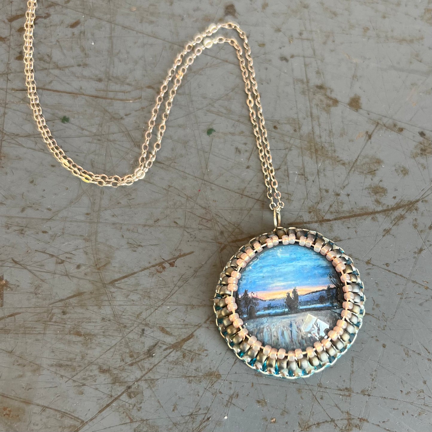 Embroidered Print Necklace