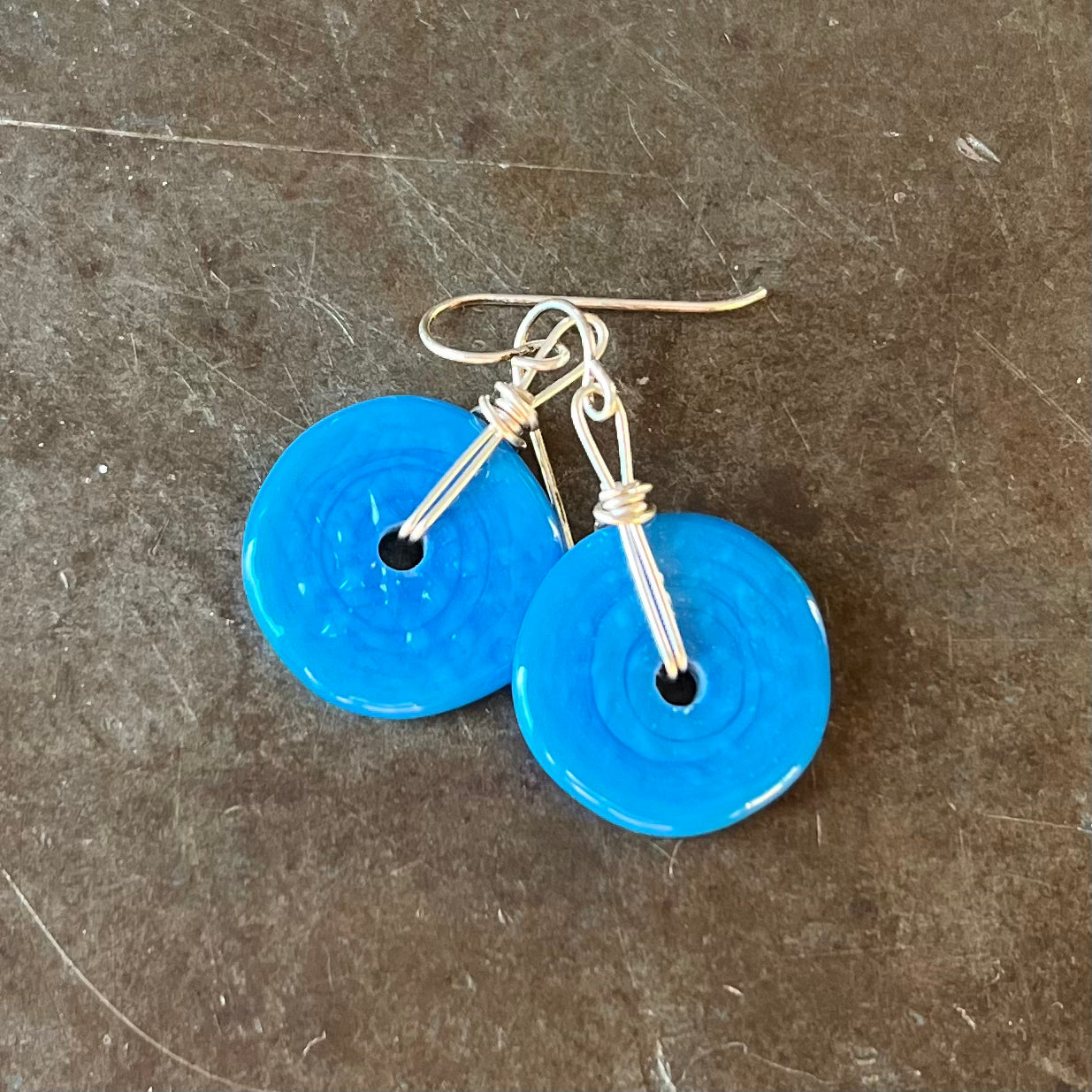 Art Glass Textured Discs Earrings