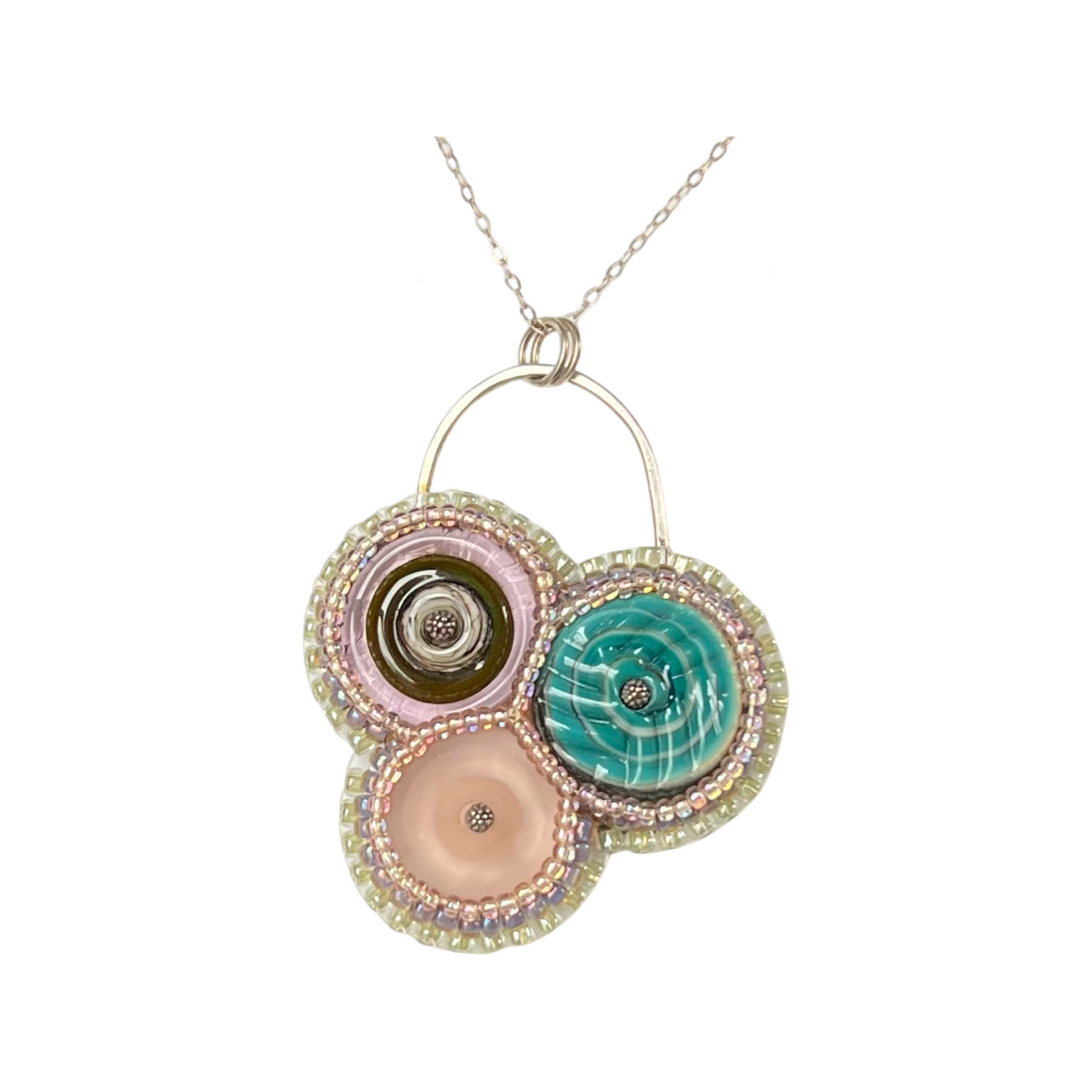 Bead Embroidered Solo - Teal and Peach Trio