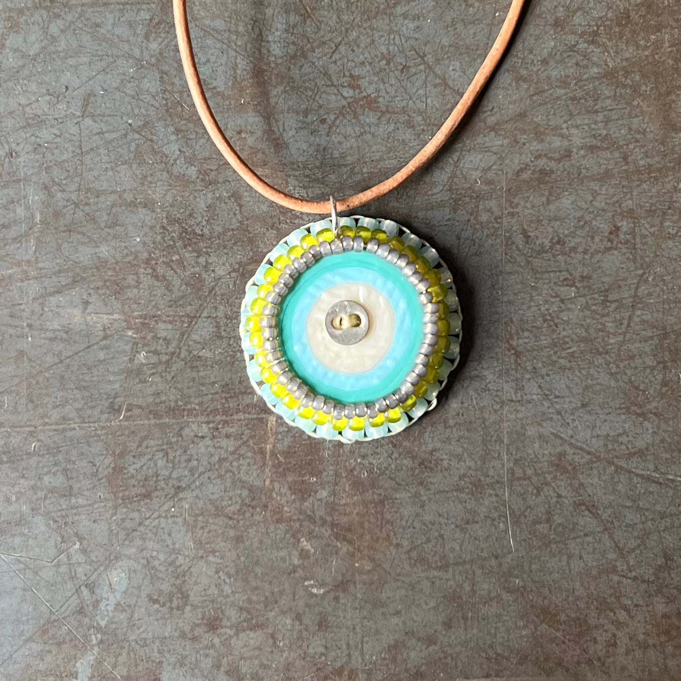 Bead Embroidered Solo - Aqua and Cream