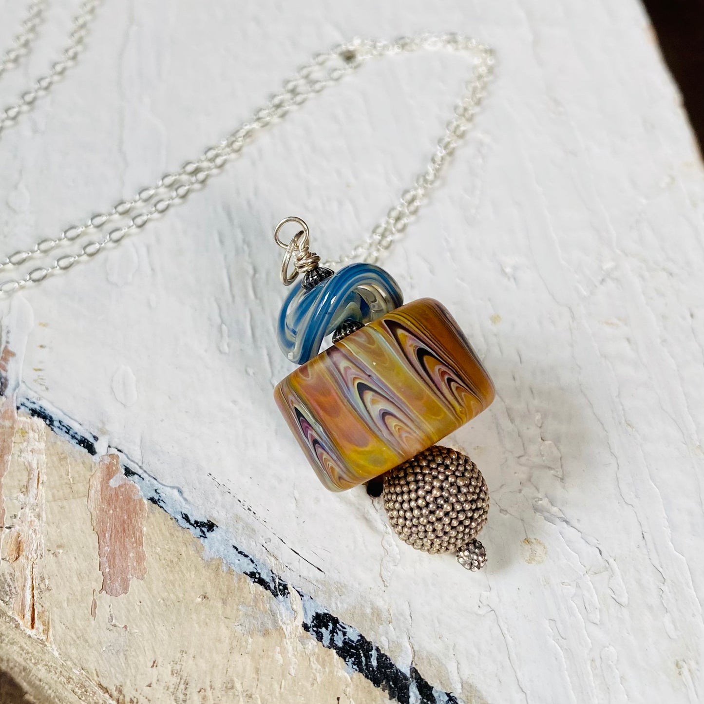 Bead Stack Pendant Necklace - Blue Tones