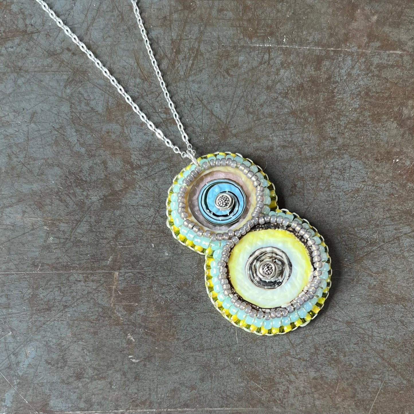 Bead Embroidered Solo - Blue and Cream