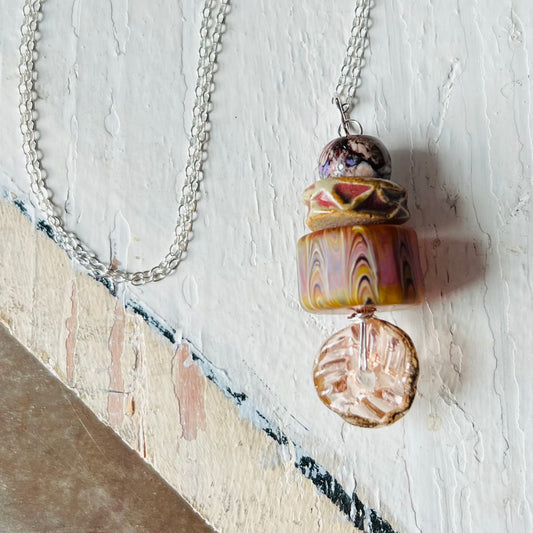 Bead Stack Pendant Necklace - Earth Tones
