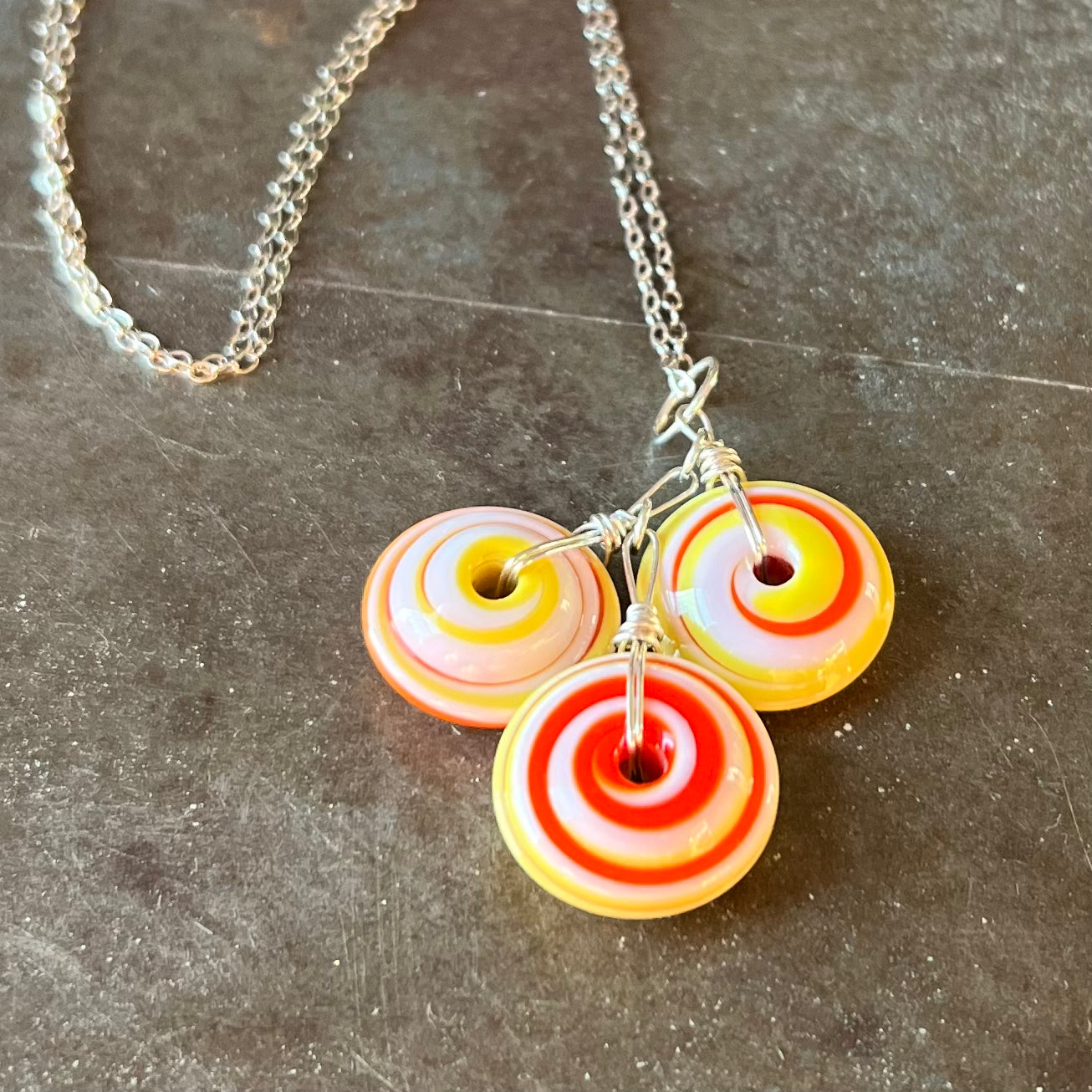 Art Glass Cluster Trio - Pink and Orange