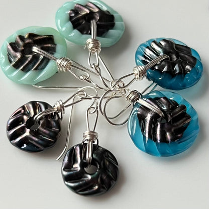 Art Glass Earrings - Puffy Discs Light Aqua