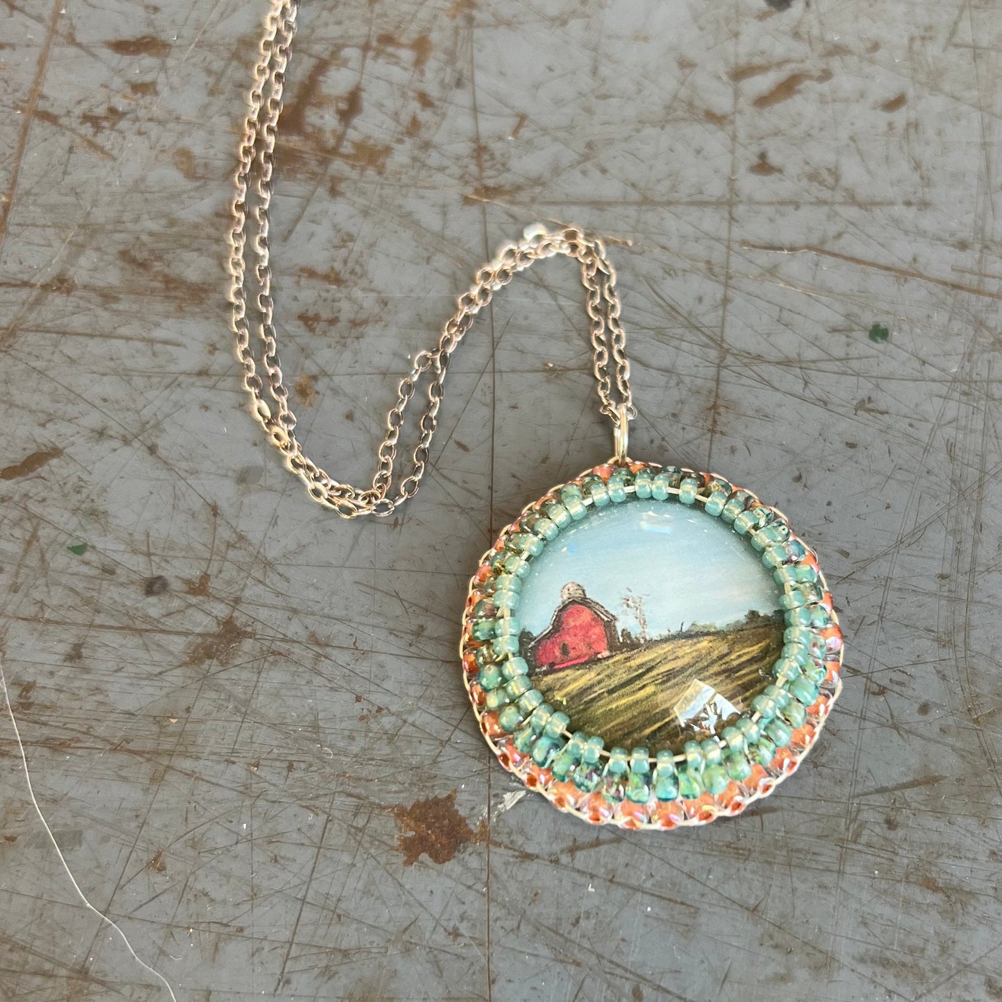 Embroidered Print Necklace