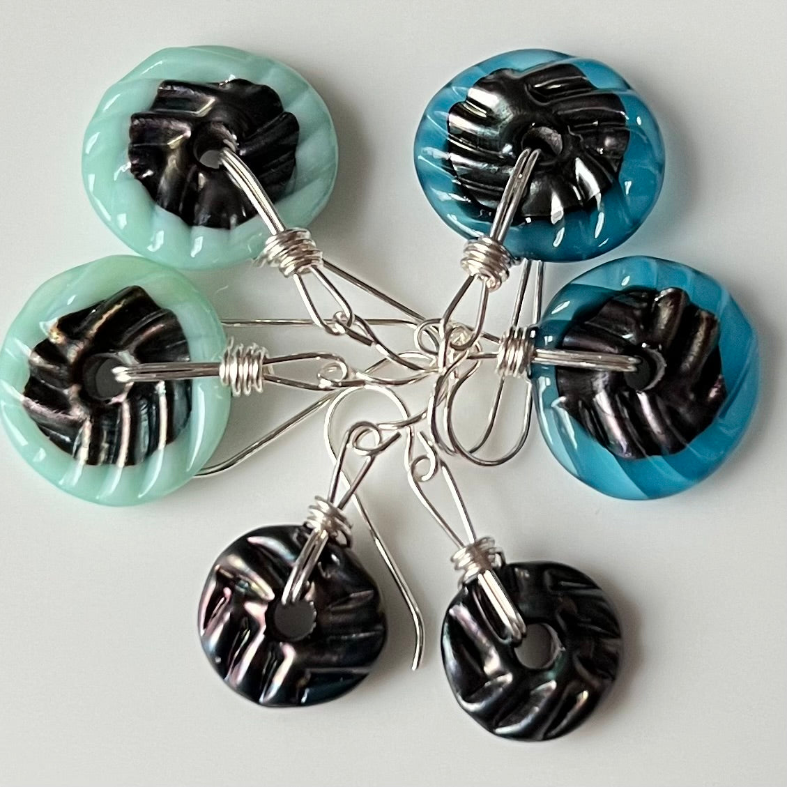 Art Glass Earrings - Puffy Discs Deep Aqua